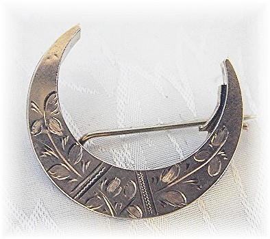 Victorian Pinchbeck Half Moon Brooch