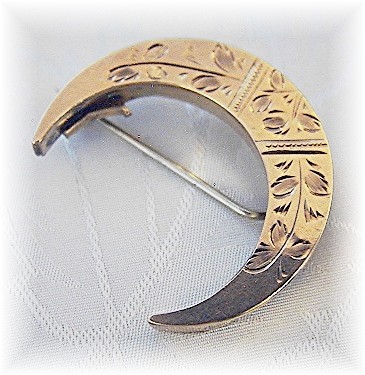 Victorian Pinchbeck Half Moon Brooch
