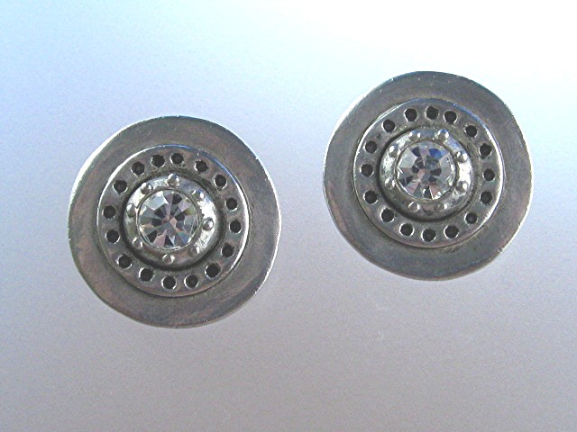 Silver CZ Artist Signed C Stein Clip Earrings