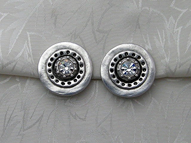 Silver CZ Artist Signed C Stein Clip Earrings