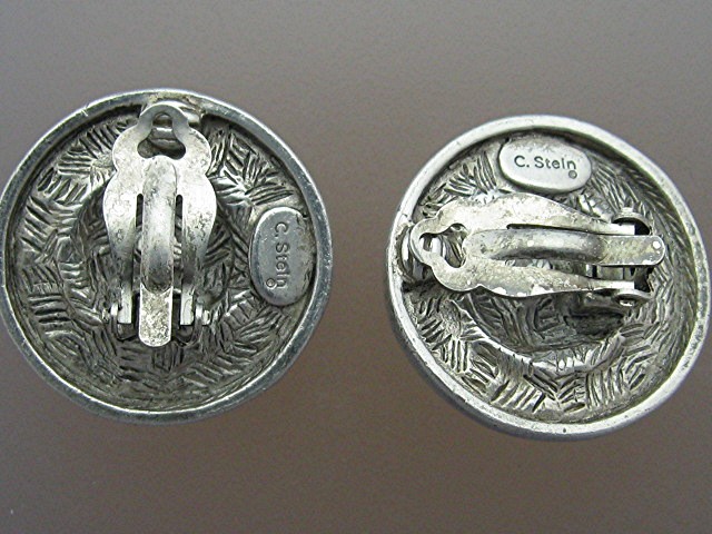 Silver CZ Artist Signed C Stein Clip Earrings