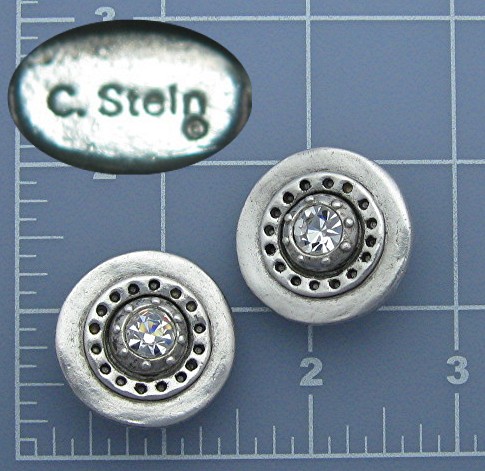 Silver CZ Artist Signed C Stein Clip Earrings