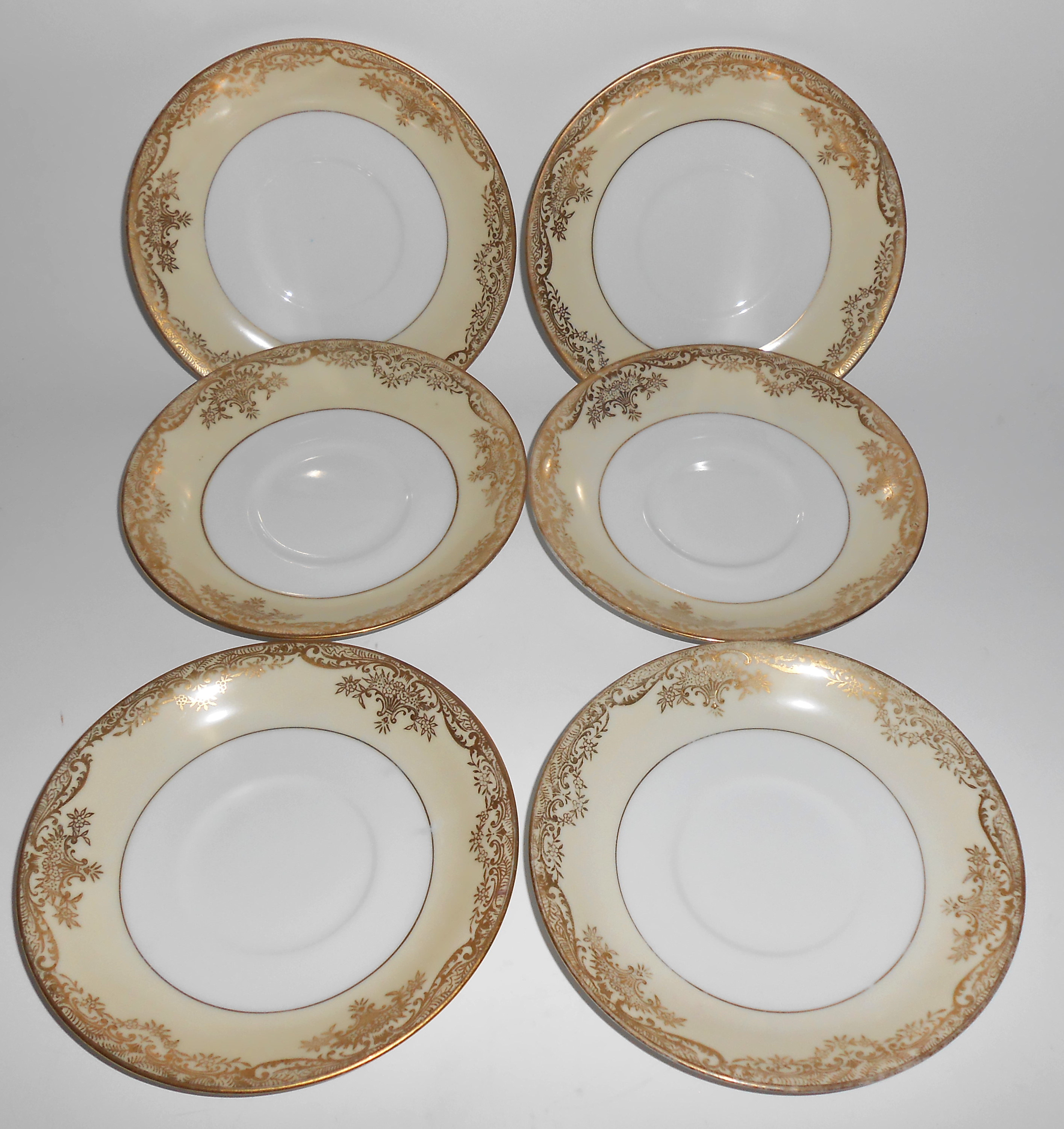 Noritake Porcelain China Grafton W/Gold 6/Saucers Mint