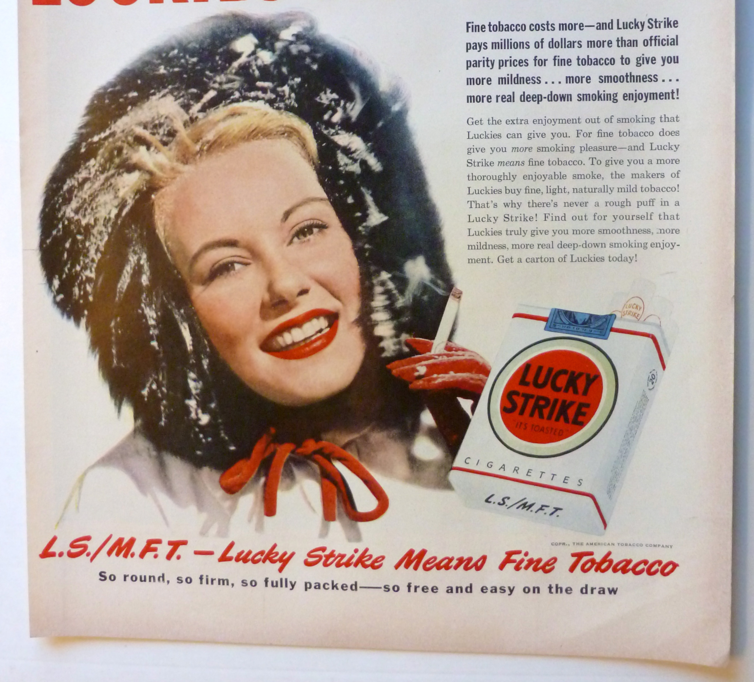 1950 Lucky Strike Cigarettes with Woman In Furry Cap
