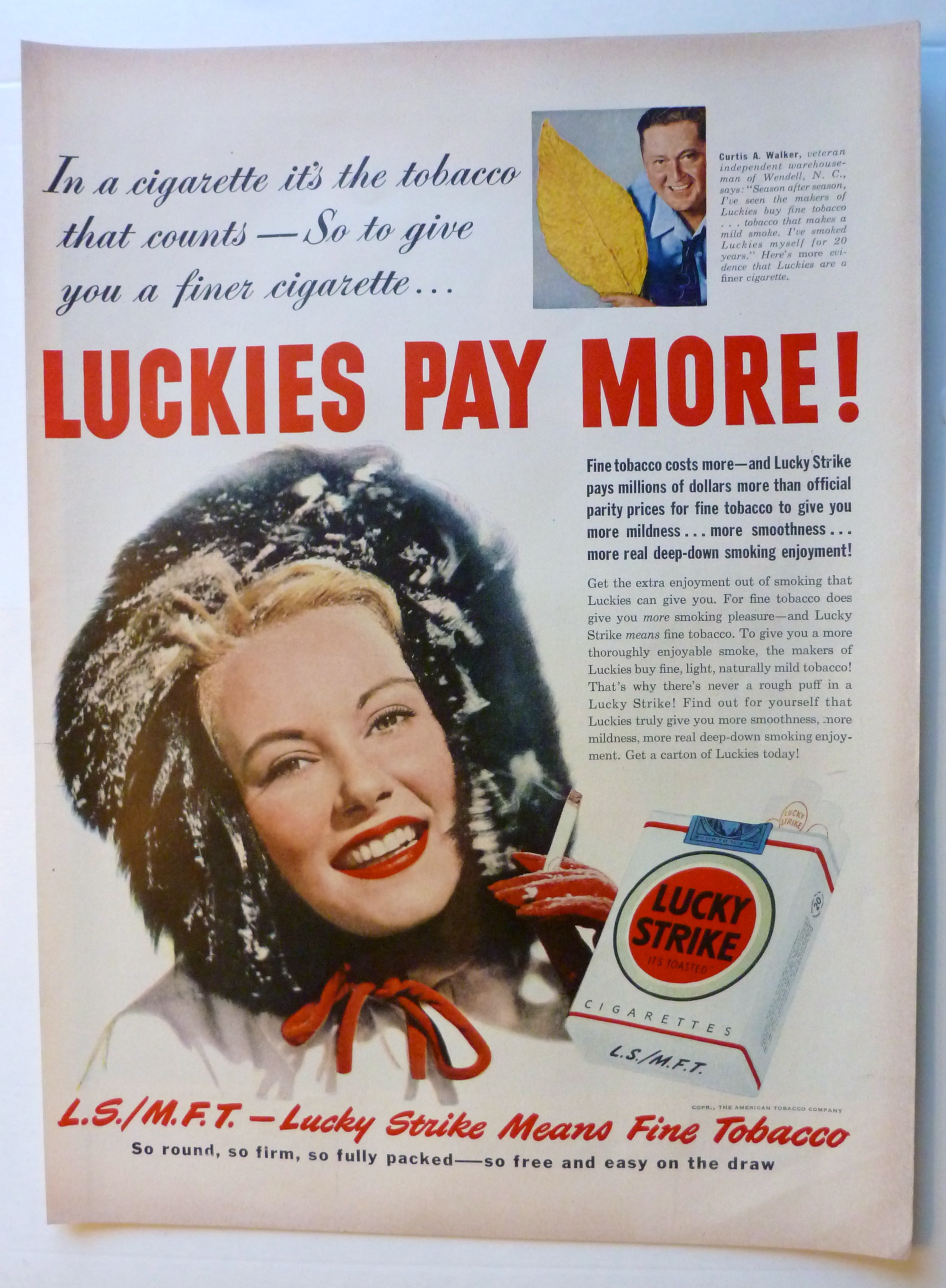 1950 Lucky Strike Cigarettes with Woman In Furry Cap