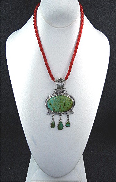 David Troutman Sterling Silver Kingman Turquoise Pendan