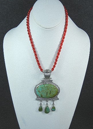 David Troutman Sterling Silver Kingman Turquoise Pendan