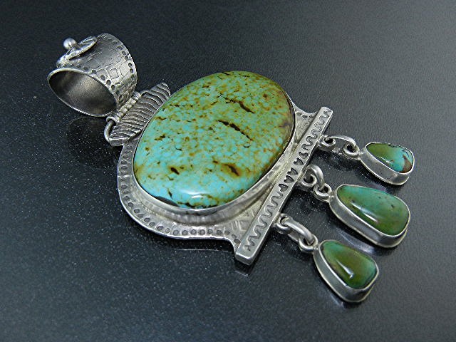 David Troutman Sterling Silver Kingman Turquoise Pendan