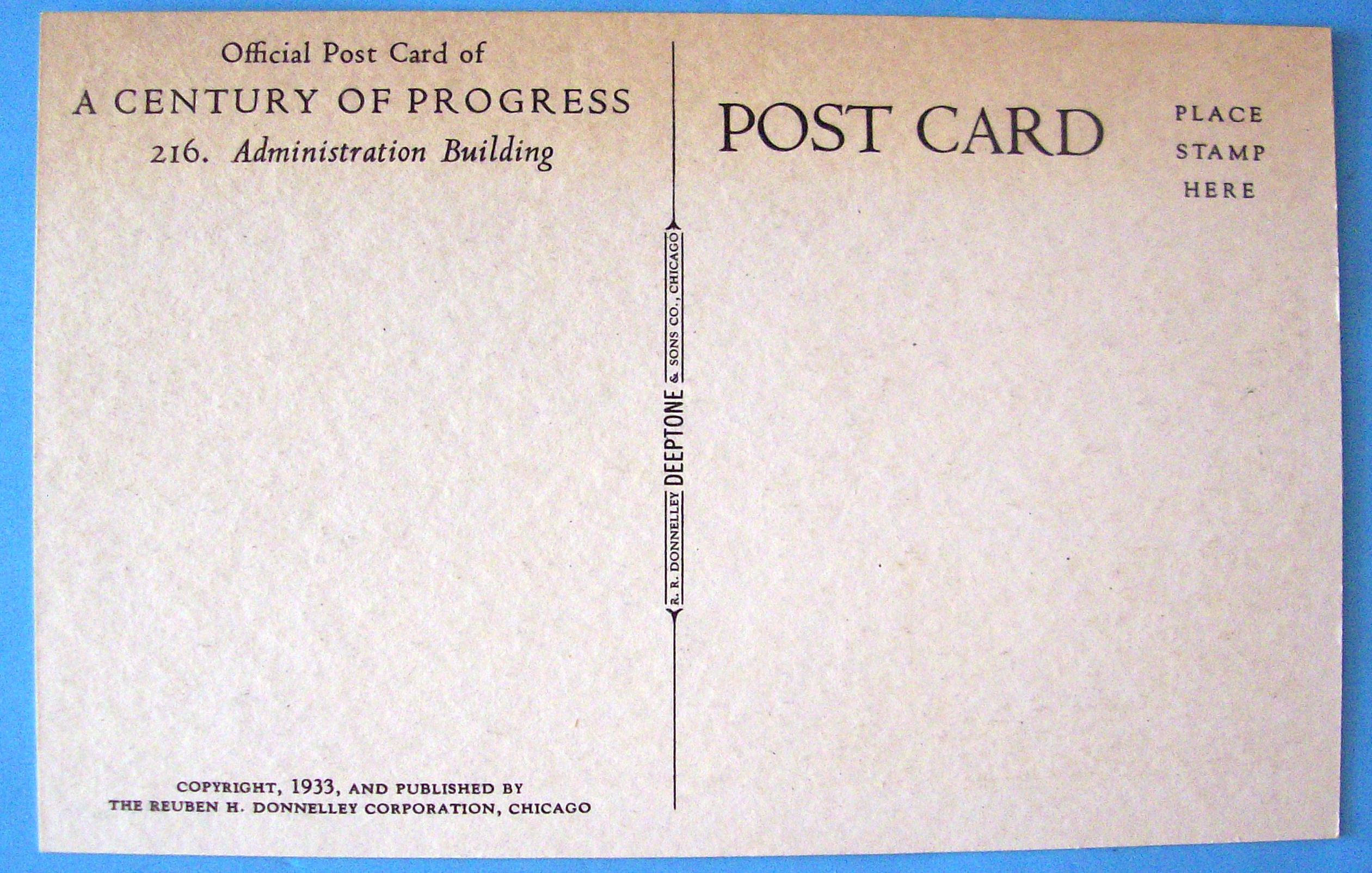 Postcard Of Administration Building-Century Of Progress