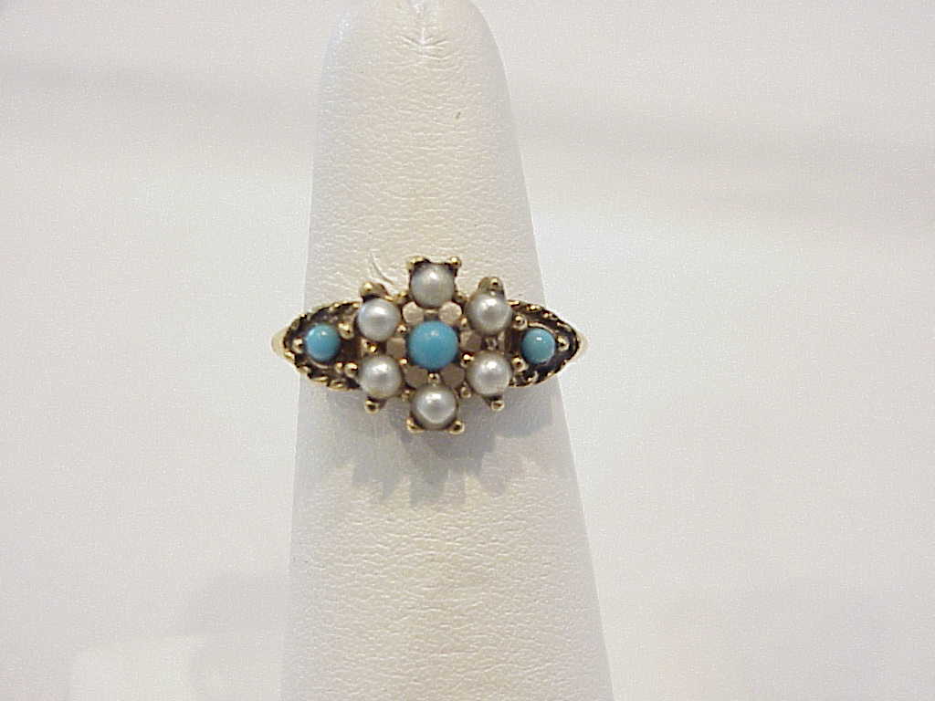 Avon Turquoise Bead And Seed Pearl Ring