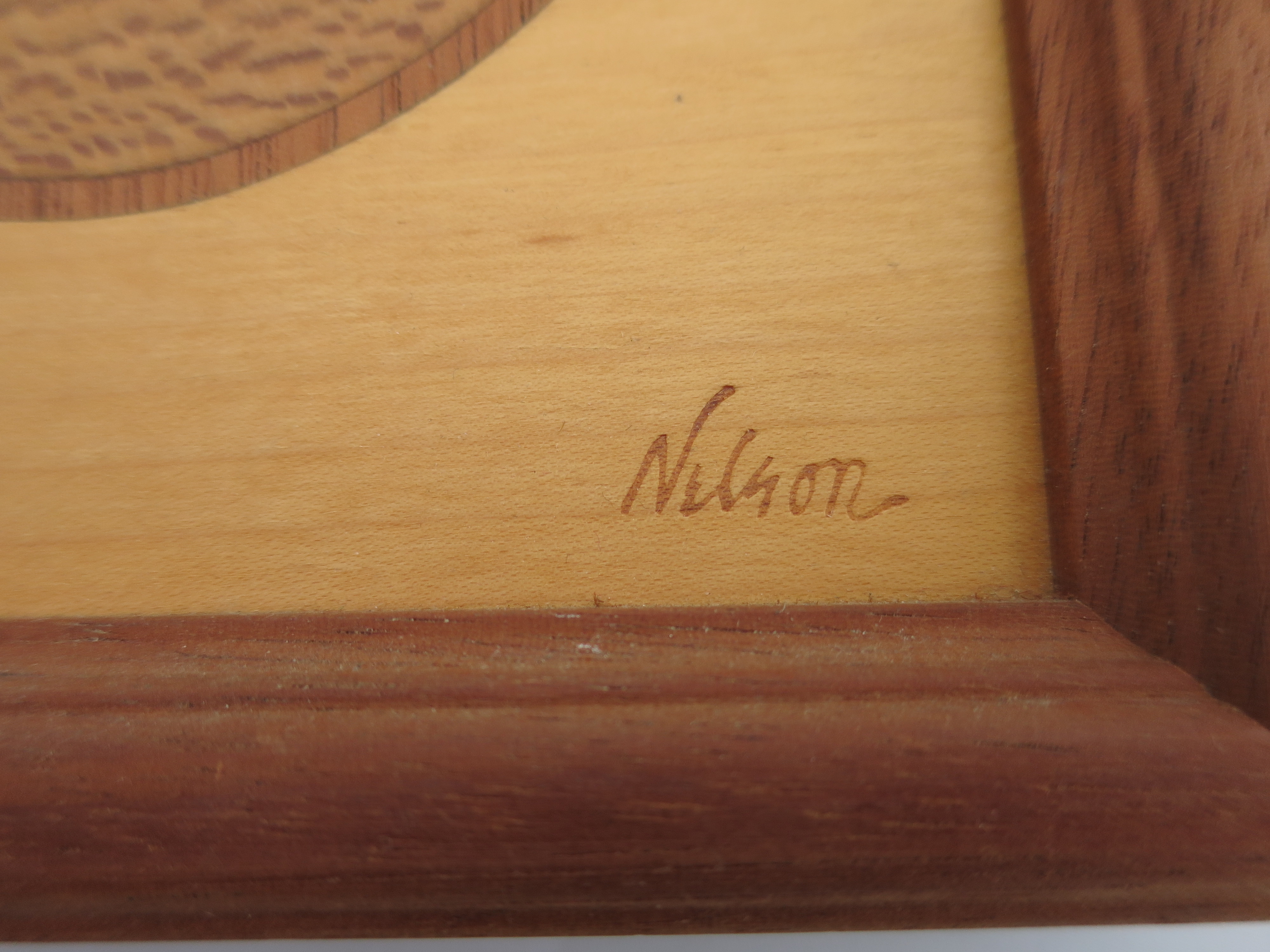 Artist Signed Nelson Wood Inlay Picture sunset Seagull