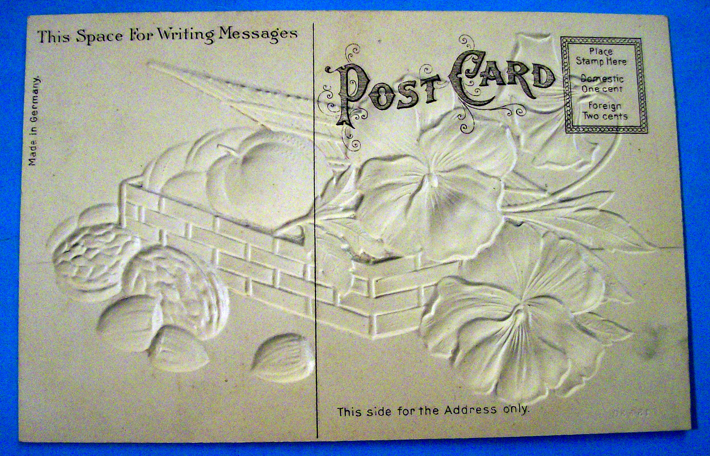 Best Wishes Postcard w/Basket Filled w/ Nuts & Flowers