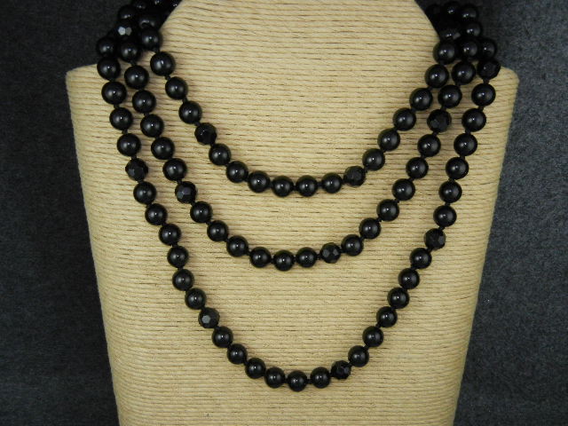 Onyx Black Round and Faceted 60 Inch Necklace