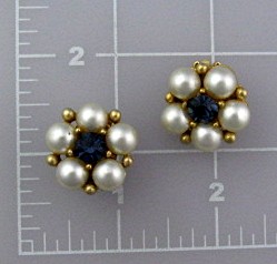 Earrings WEISS Pearl Blue  Crystal  Goldtone Clip