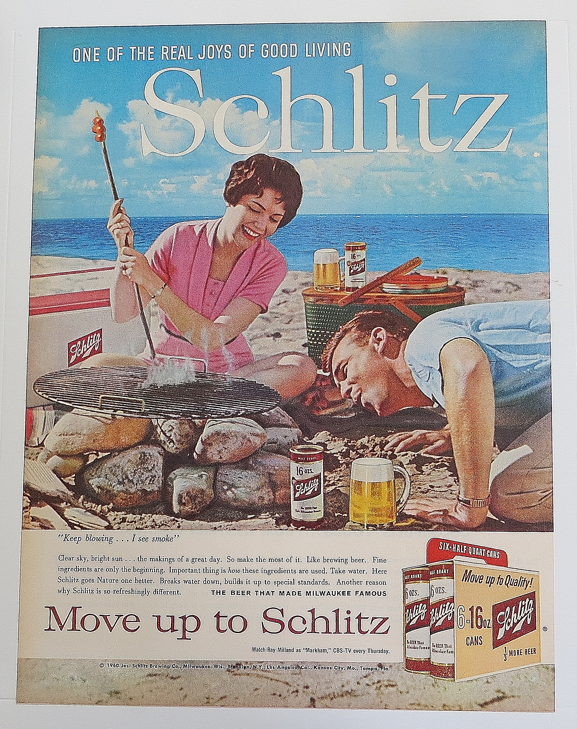 1960 Schlitz Beer With Man & Woman On Beach