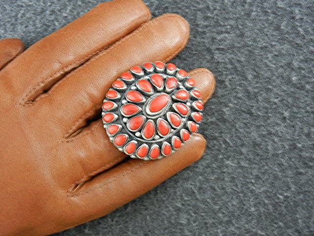 Navajo Mediterranean Coral Sterling Silver Ring Paul Li