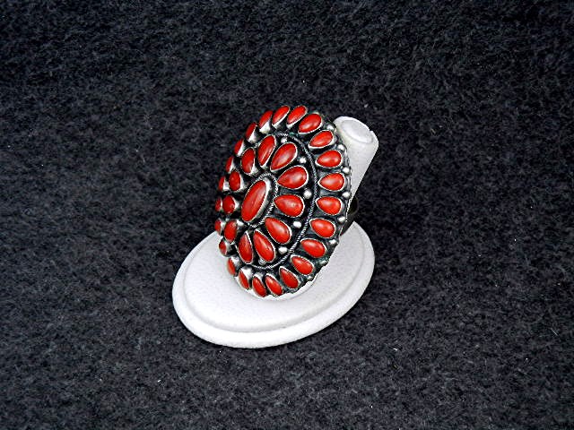 Navajo Mediterranean Coral Sterling Silver Ring Paul Li