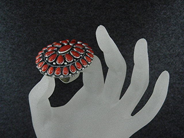 Navajo Mediterranean Coral Sterling Silver Ring Paul Li