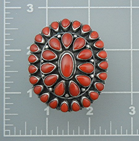Navajo Mediterranean Coral Sterling Silver Ring Paul Li