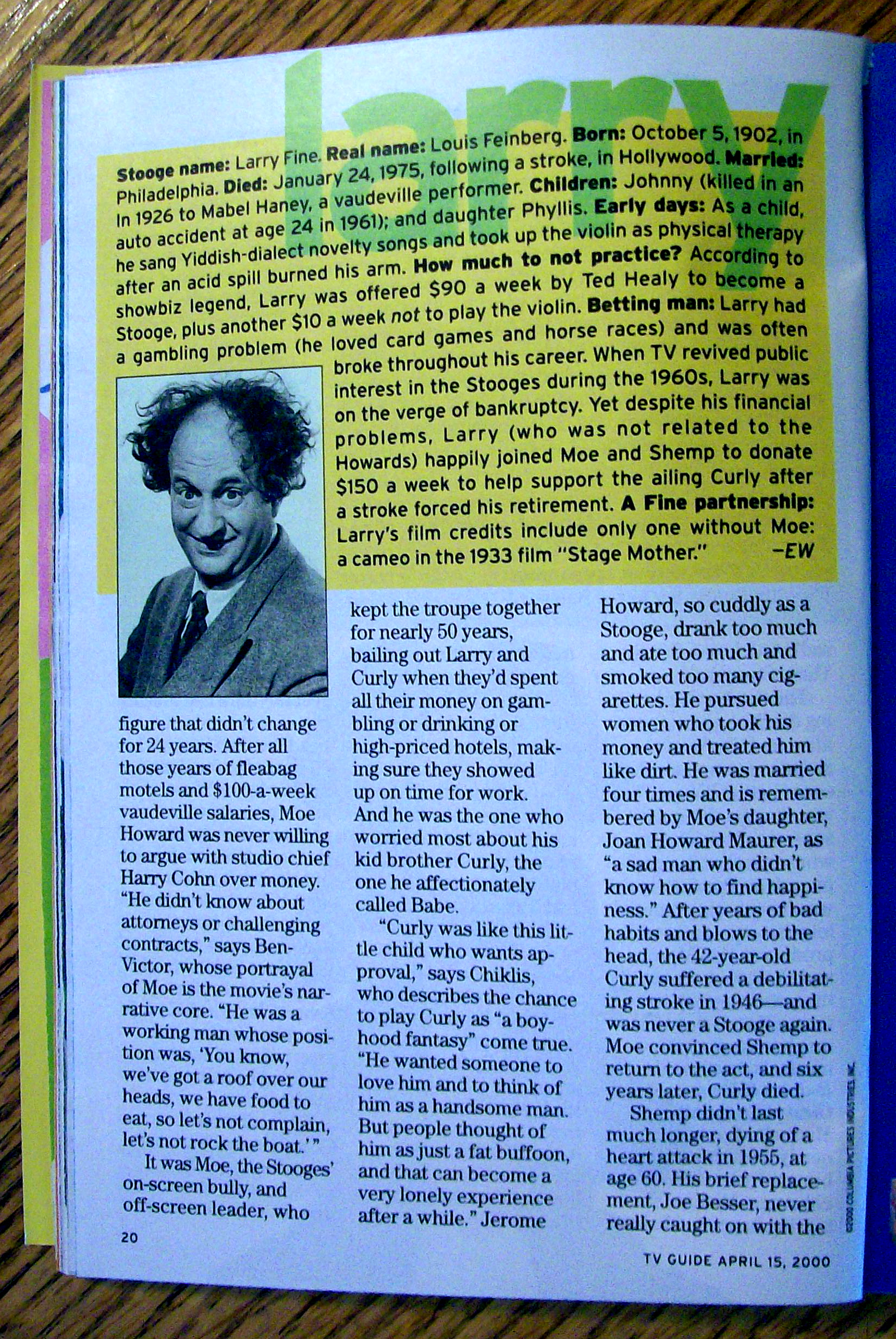 TV Guide-April 15-21, 2000-Moe (Stooges Return)