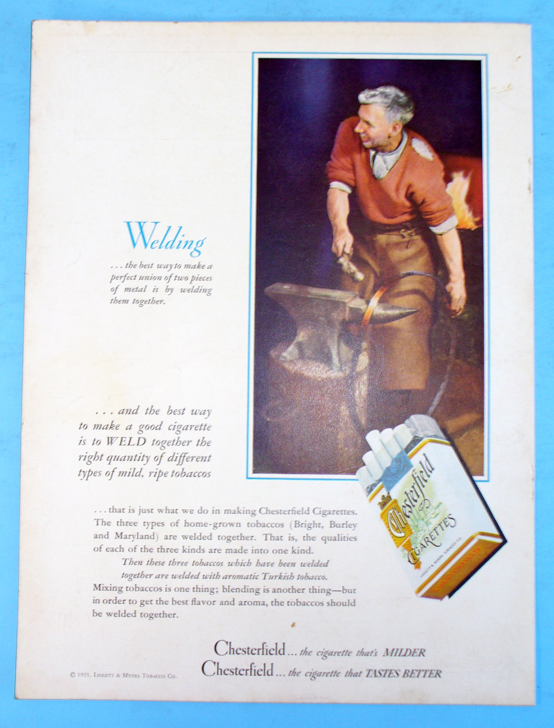 1935 Chesterfield Cigarettes with Man Welding