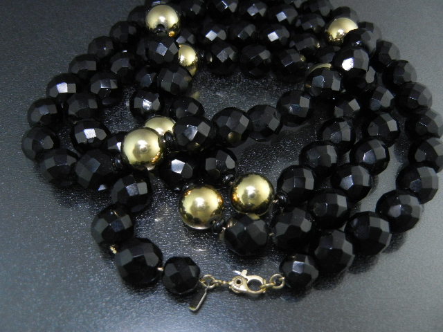 Monet Black Faceted Glass Gold Beads Necklace