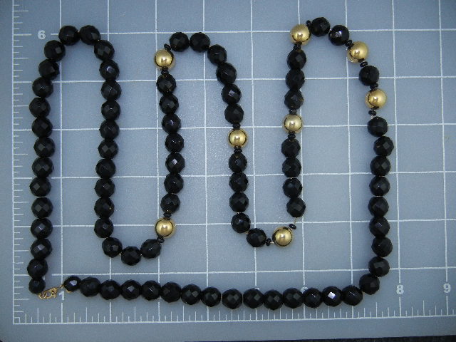 Monet Black Faceted Glass Gold Beads Necklace