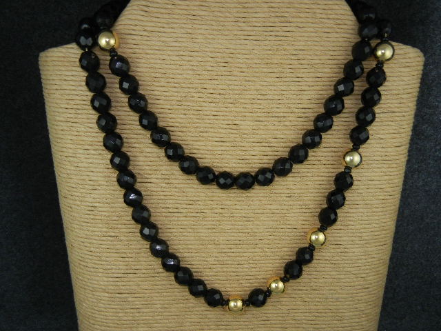 Monet Black Faceted Glass Gold Beads Necklace