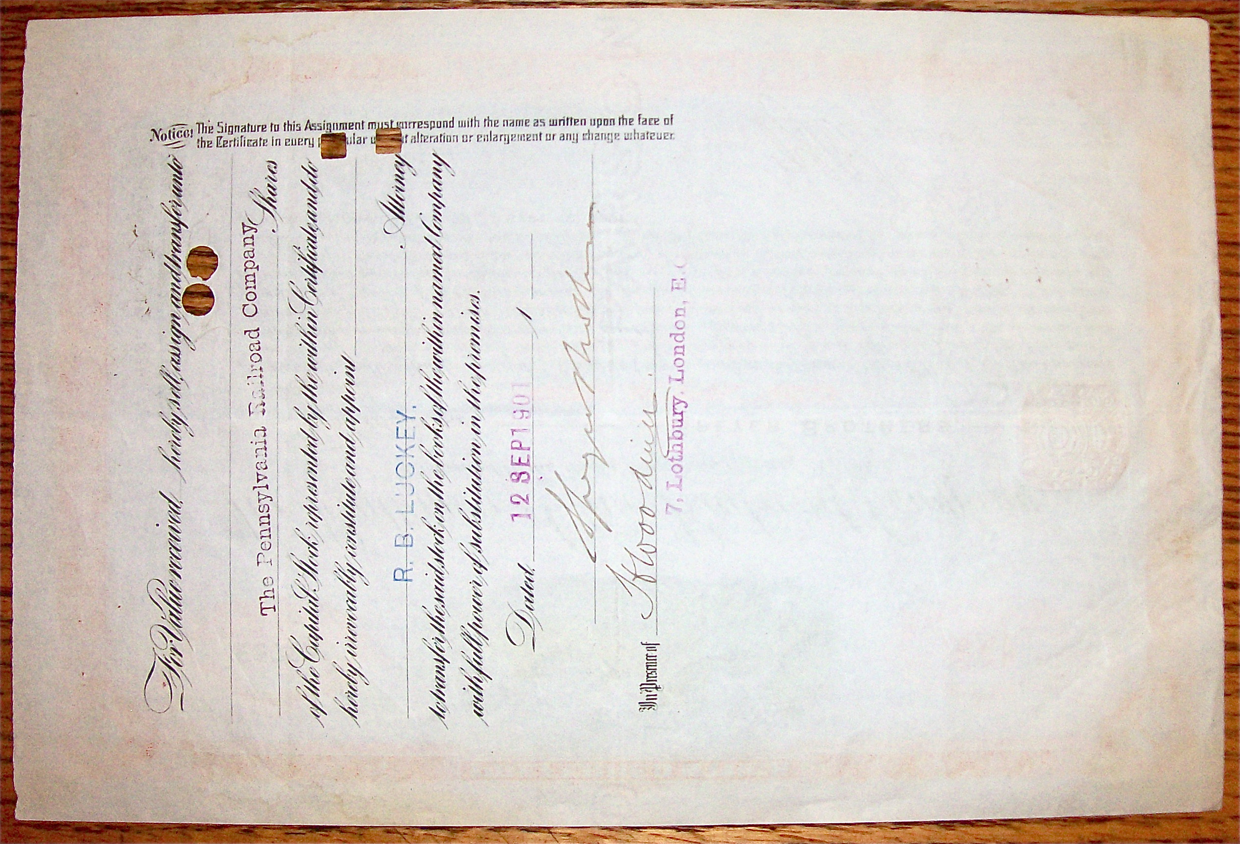 1901 Baltimore & Ohio Railroad Company Stock