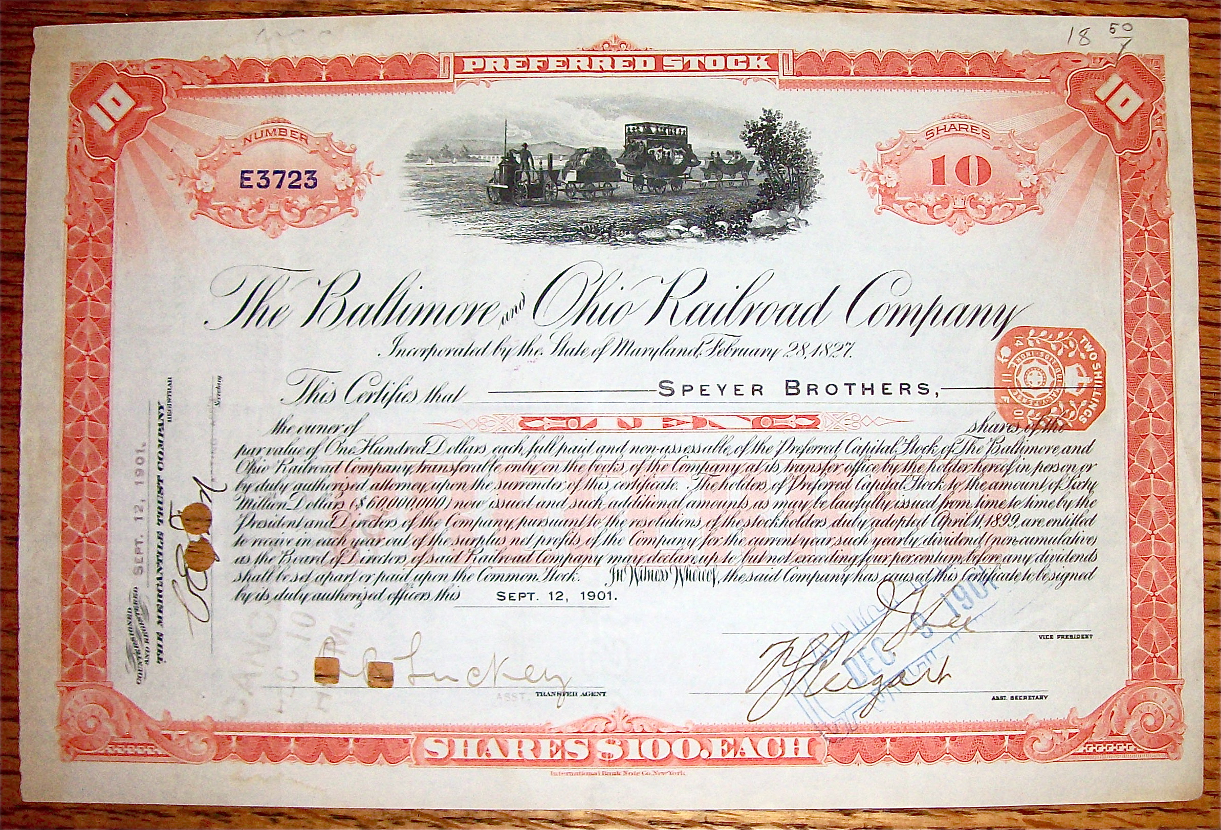 1901 Baltimore & Ohio Railroad Company Stock