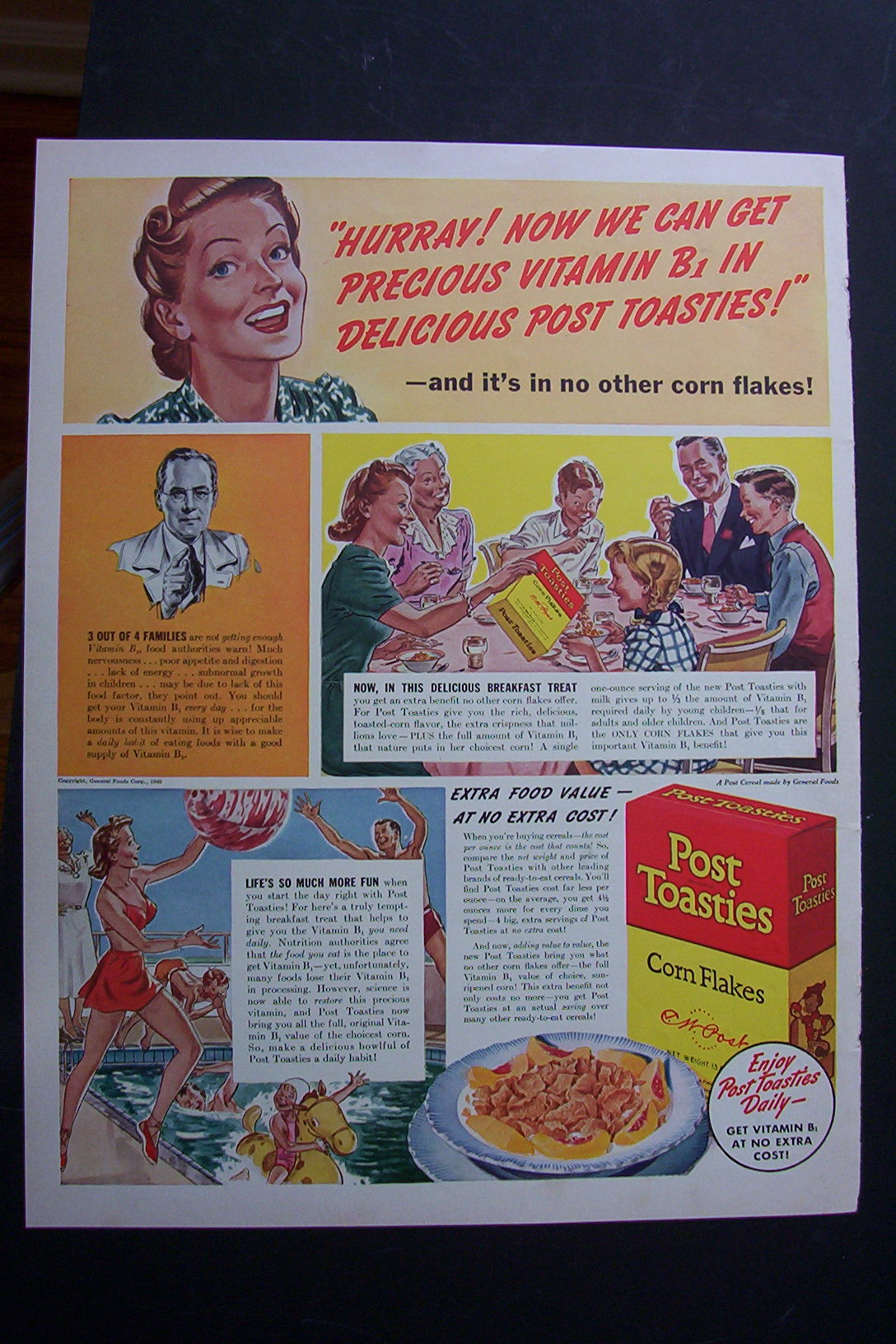 1940 Post Toasties Corn Flakes with Mother Talking
