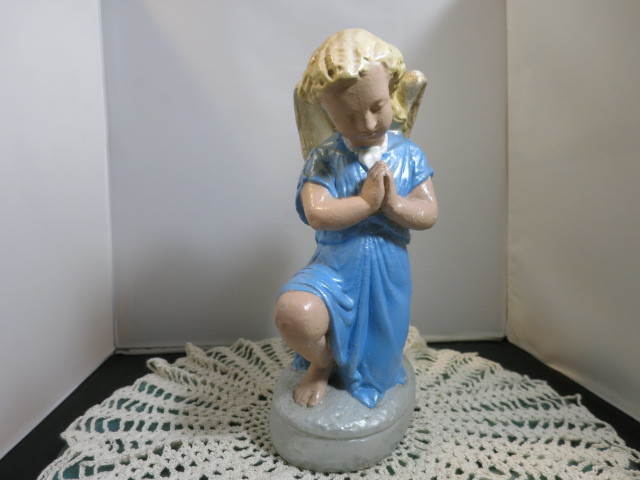Vintage Angel Statue Genuflection Hands Together Praying Posed