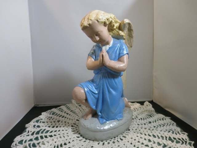 Vintage Angel Statue Genuflection Hands Together Praying Posed