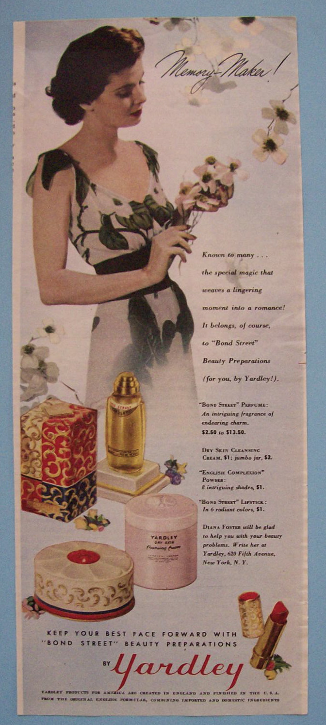 1943 Yardley with Lovely Woman Looking At Flowers