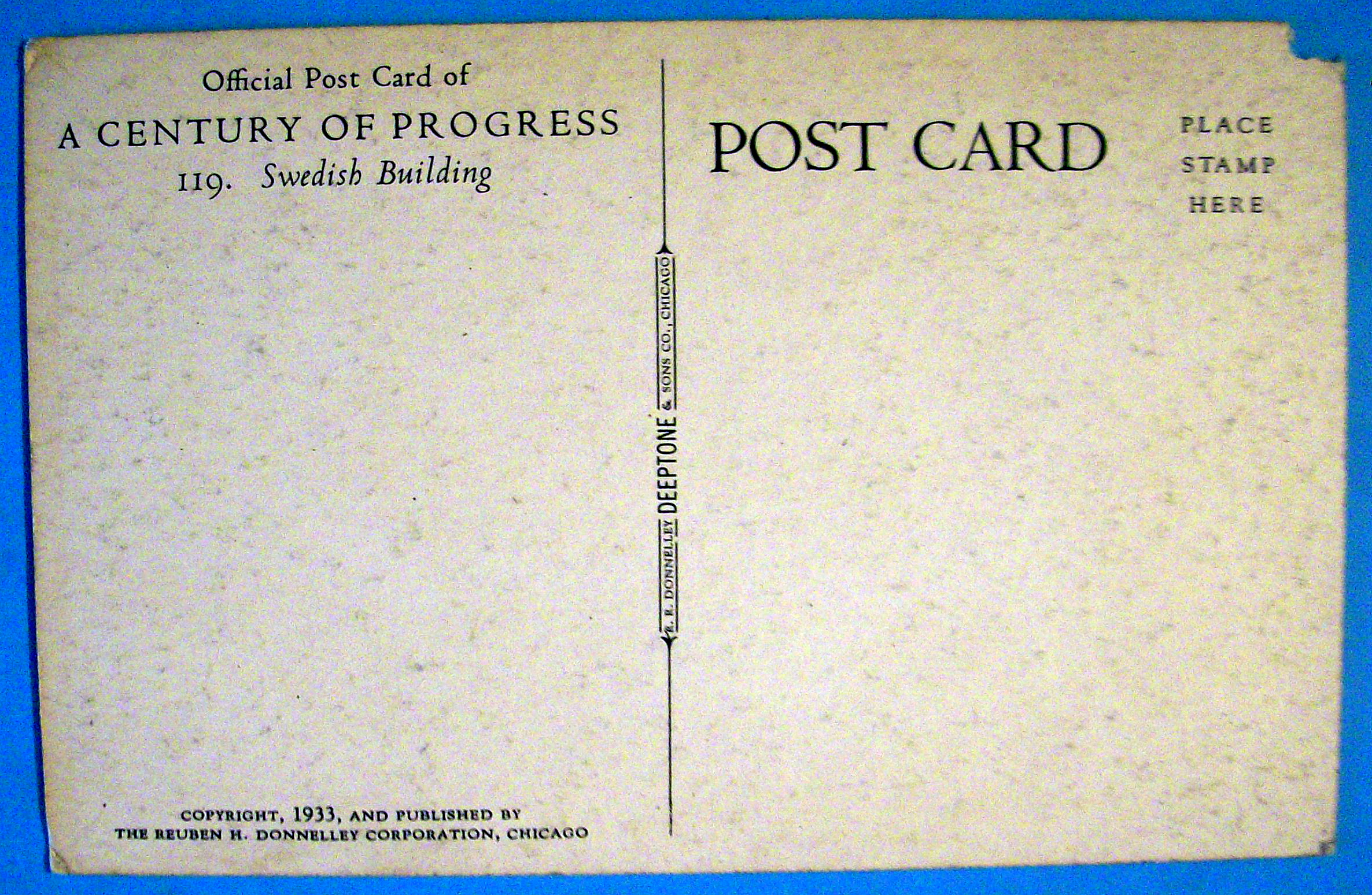 Postcard Of Swedish Building (Chicago World's Fair)