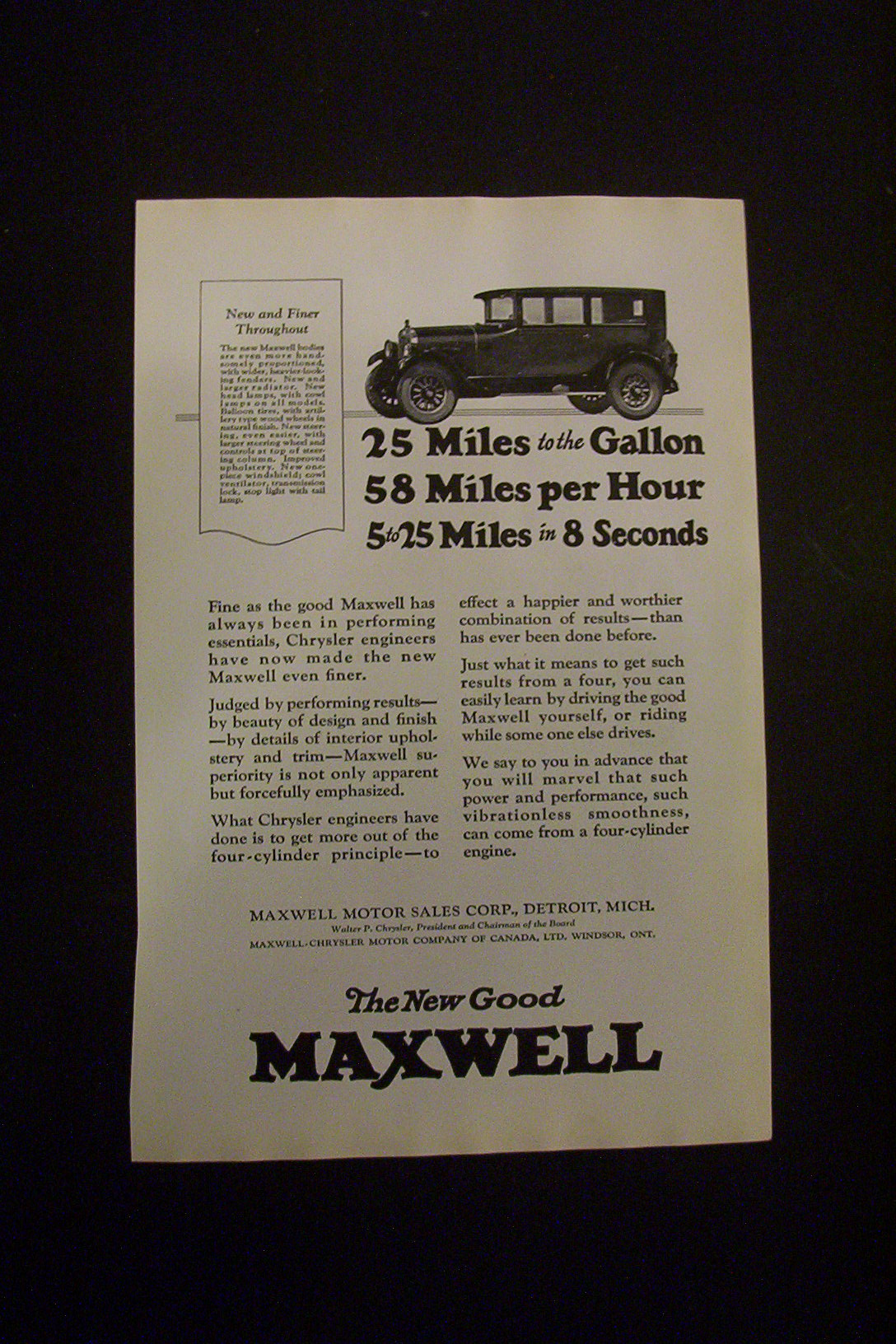 1925 Dual Ad: Maxwell Motors & Dodge Brothers