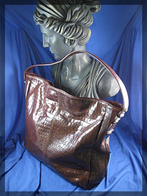DONALD PLINER Large Tobacco Brown Leather Bag