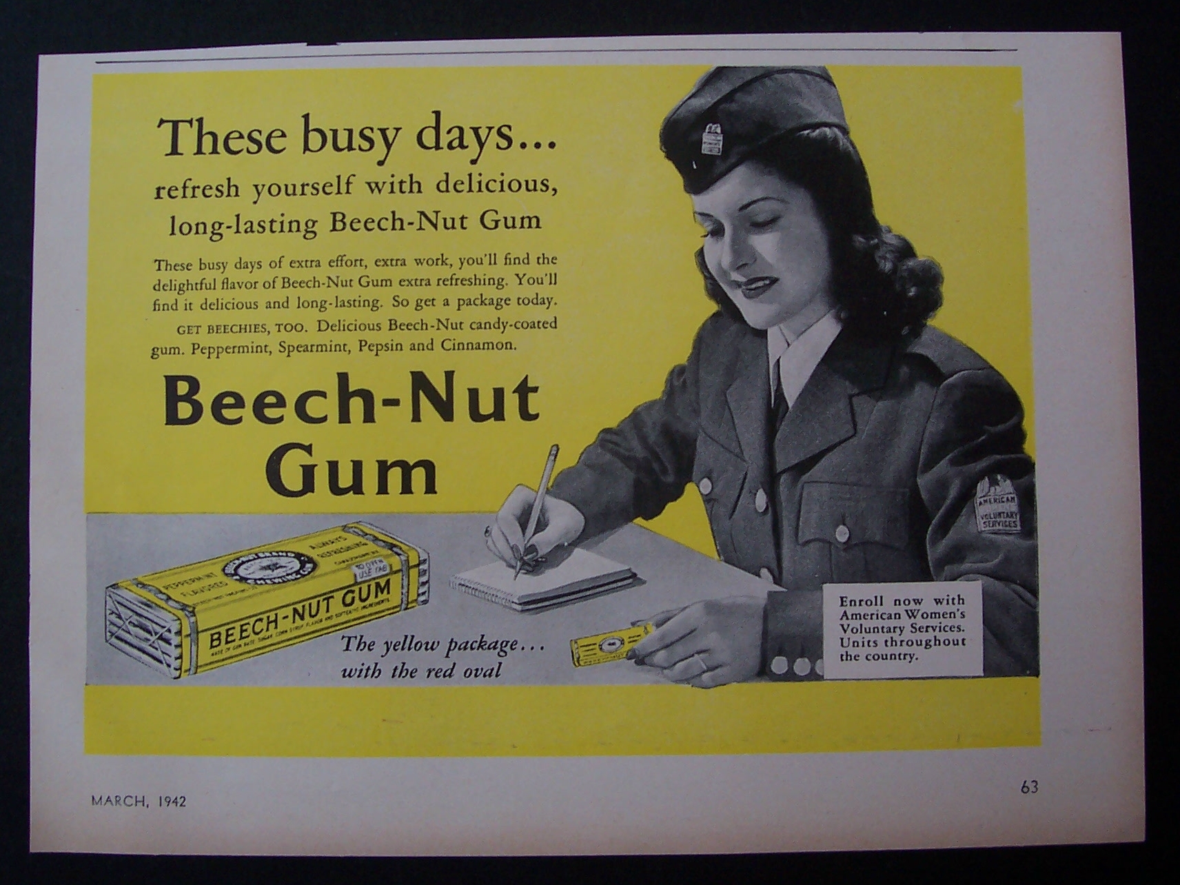 1942 Beech-Nut Chewing Gum with Woman Soldier