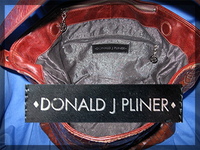 DONALD PLINER Large Tobacco Brown Leather Bag