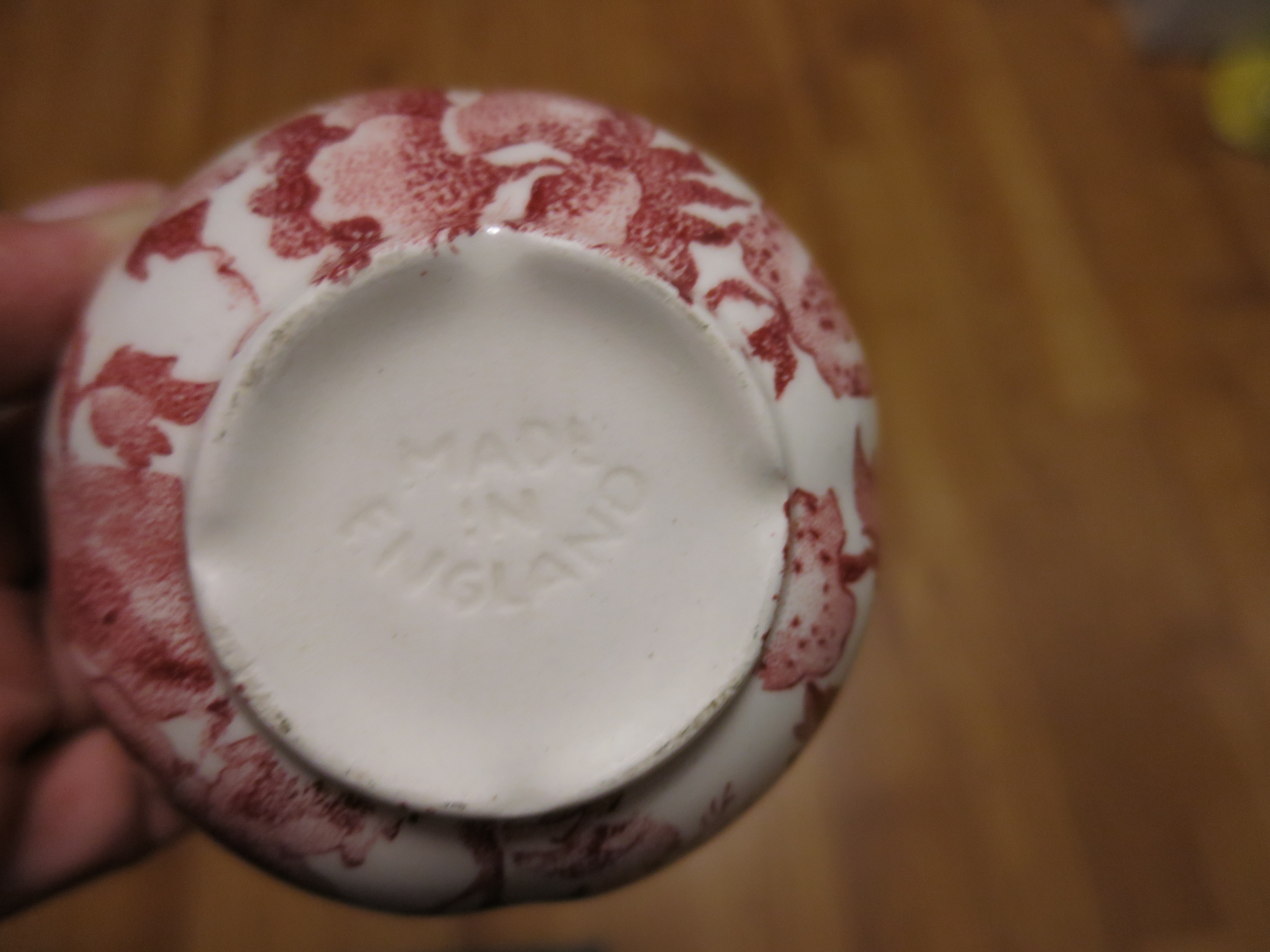 Made in England Open Sugar Bowl Red Transferware