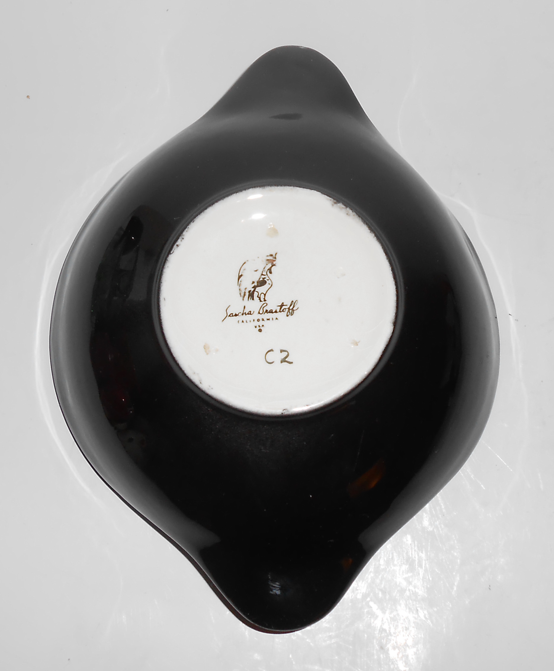 Sascha Brastoff Pottery Black/Floral Decorated Ashtray!