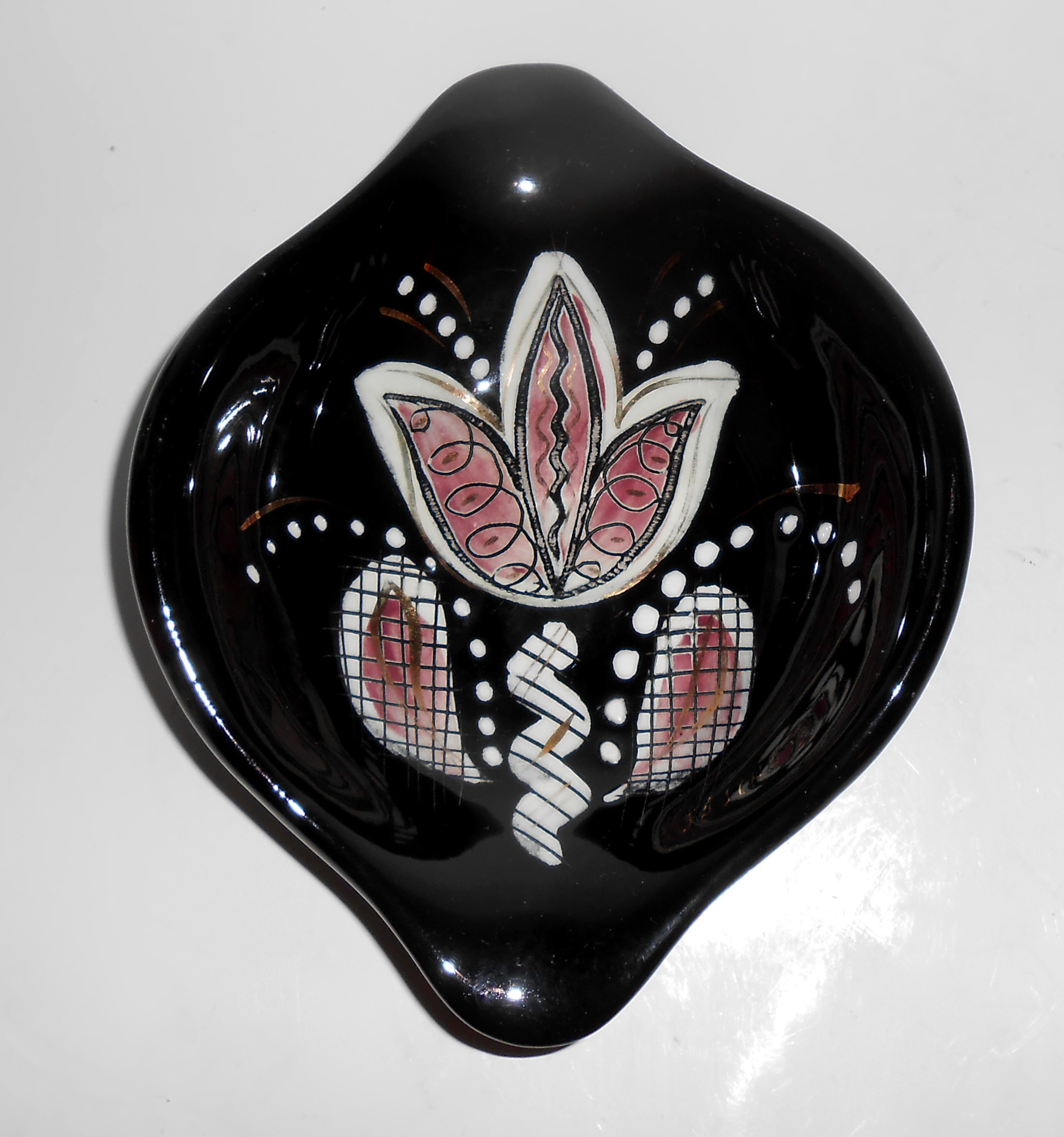 Sascha Brastoff Pottery Black/Floral Decorated Ashtray!