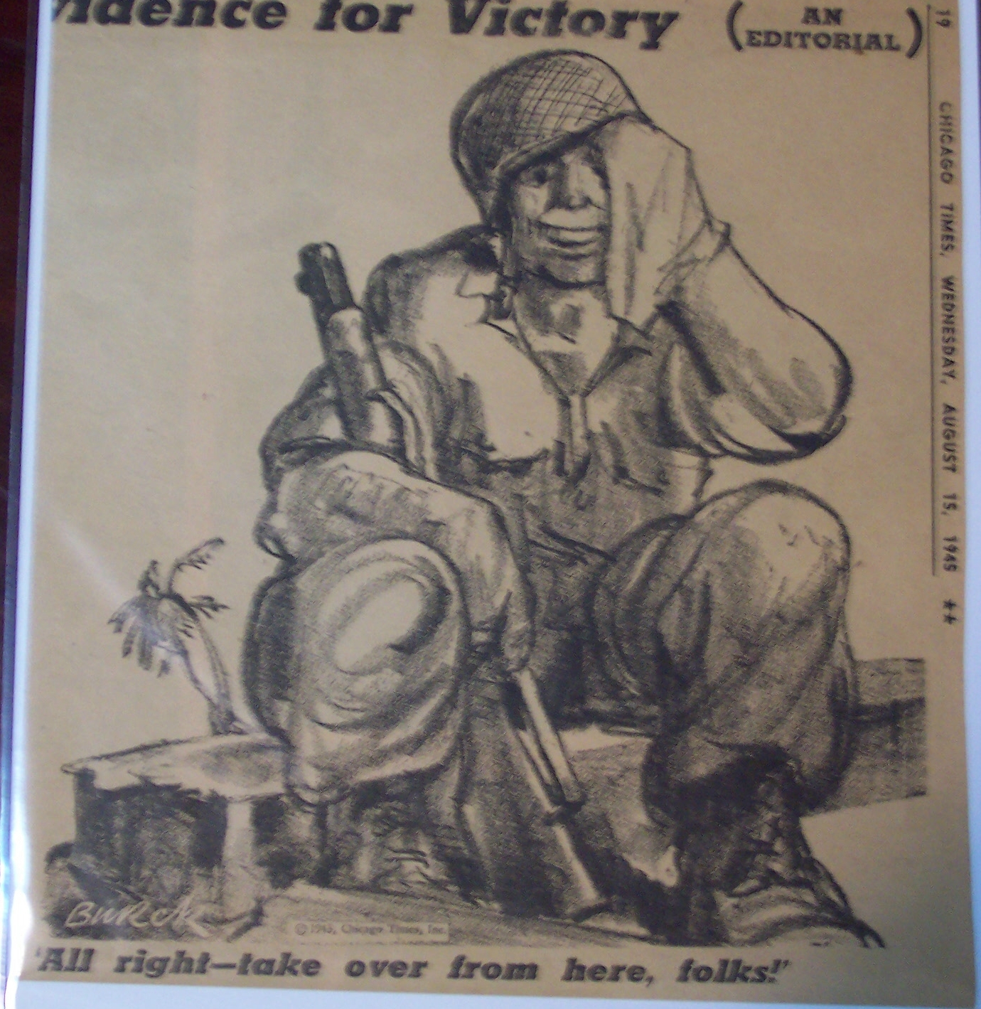 Political Cartoon - August 15, 1945 Soldier of Victory