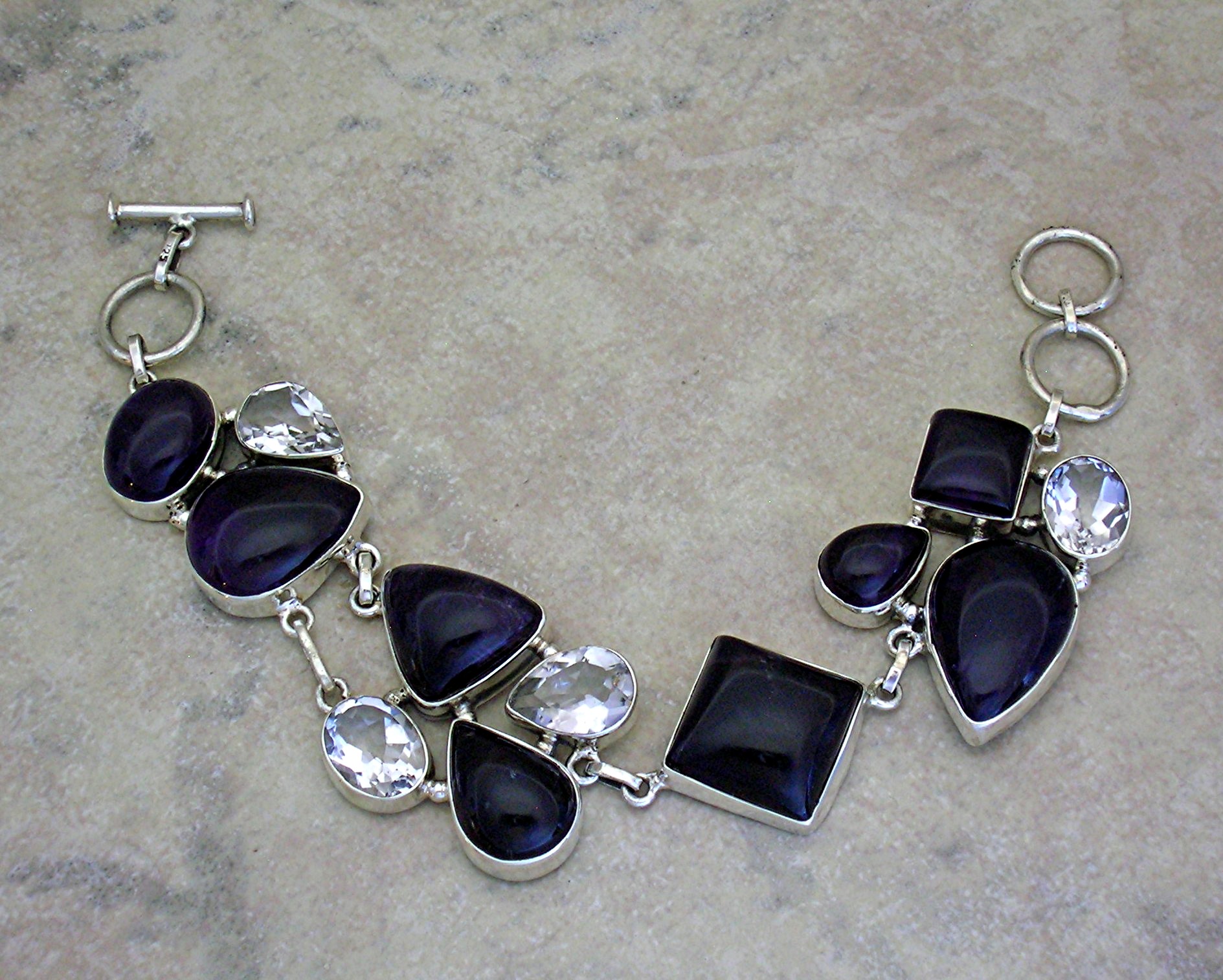 Sterling Silver Cabochon Amethyst Crystal Brcelet