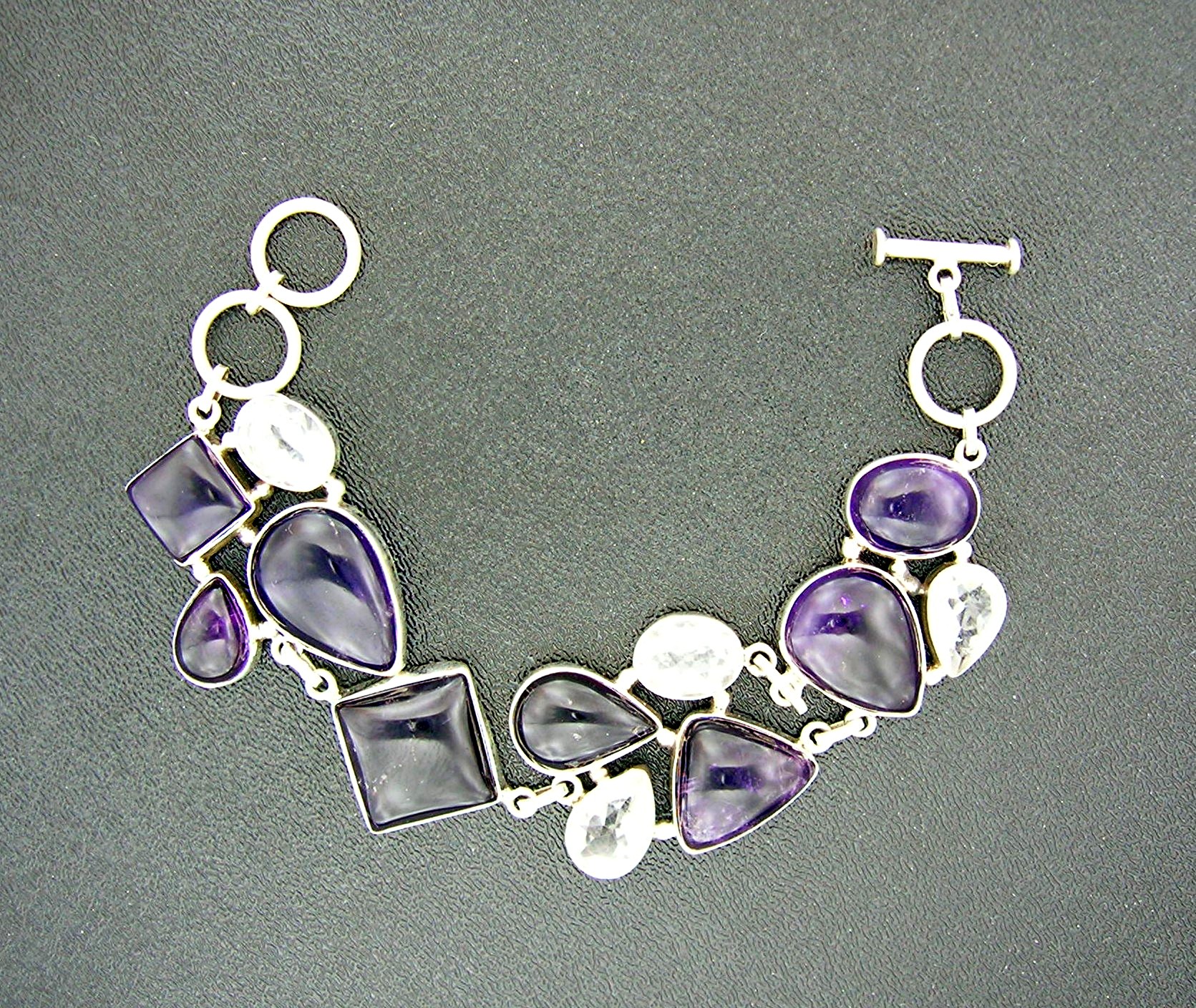 Sterling Silver Cabochon Amethyst Crystal Brcelet