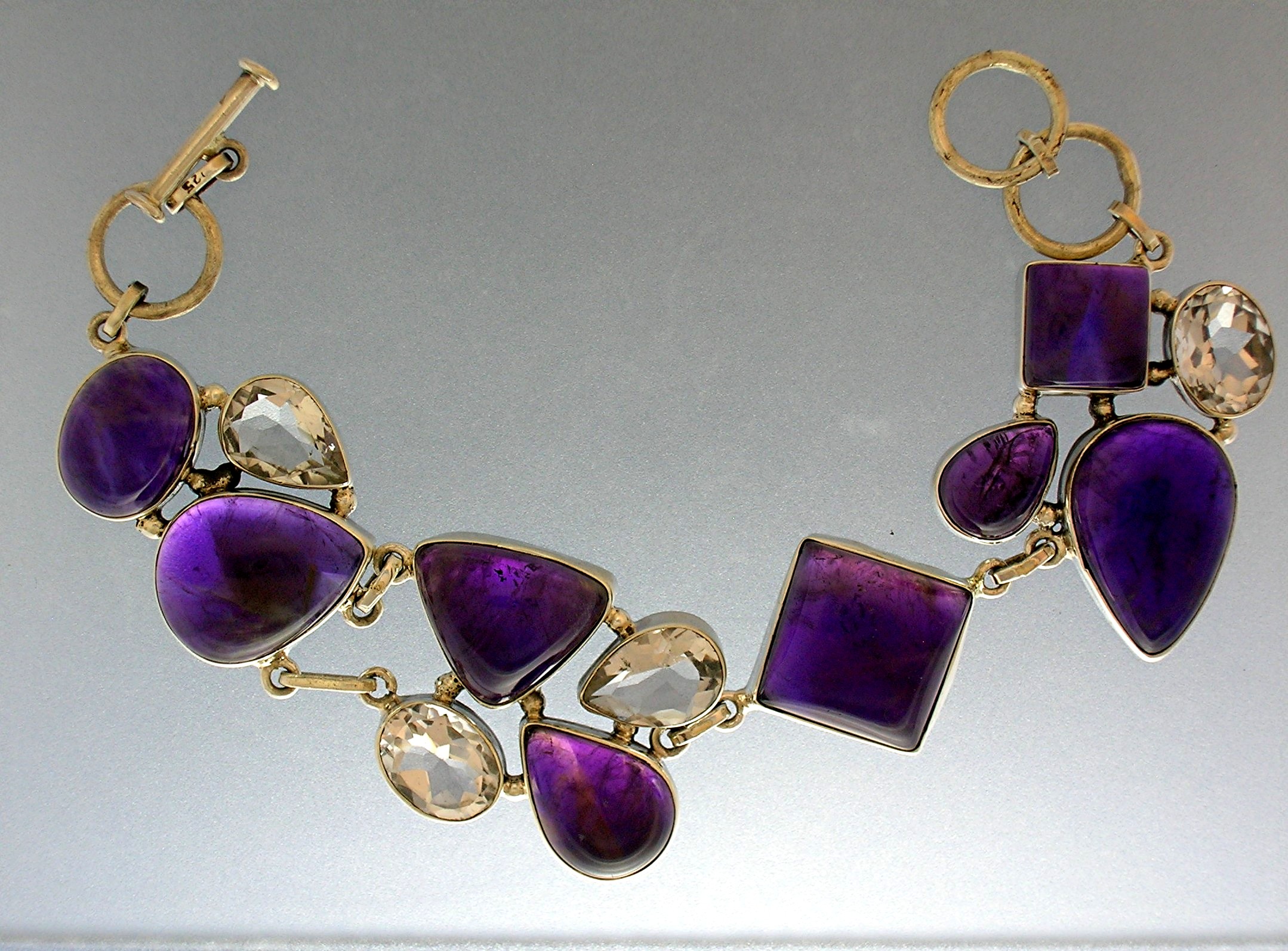Sterling Silver Cabochon Amethyst Crystal Brcelet