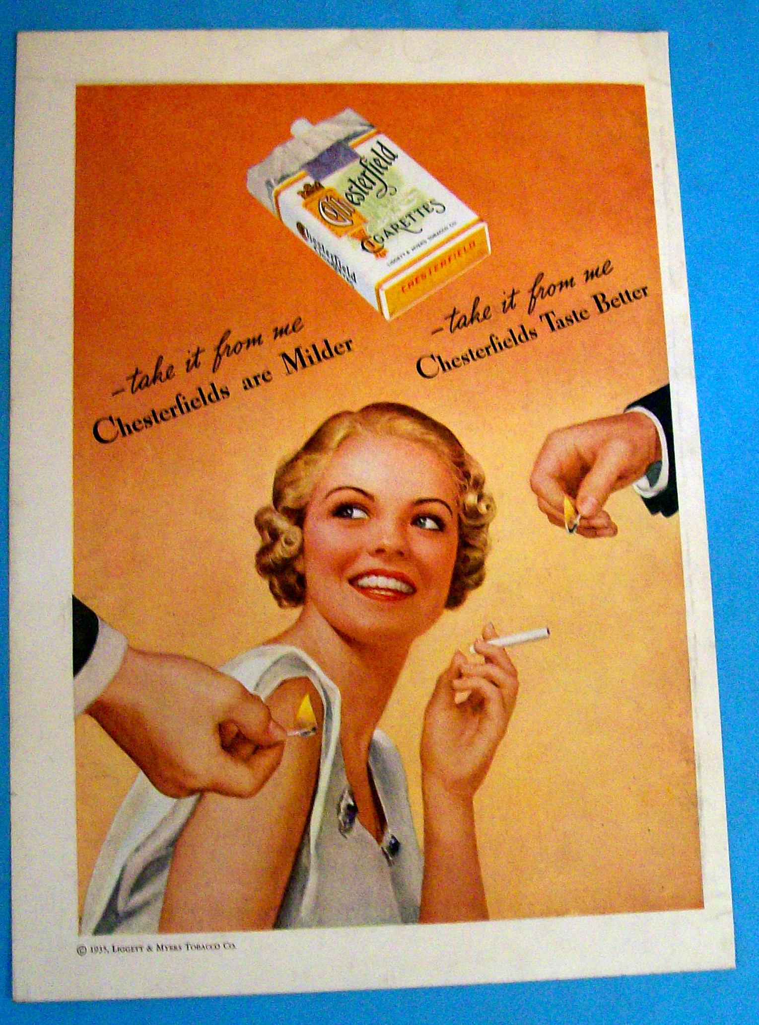 1935 Chesterfield Cigarettes with Woman & Two Men