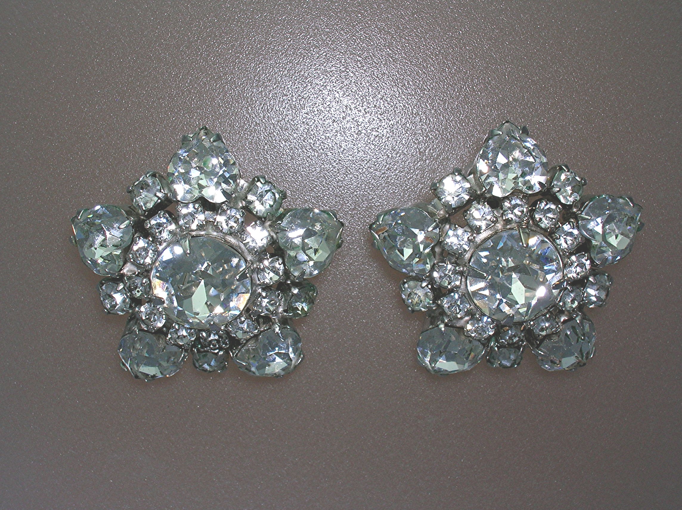 Crystal Hearts Rhodium  Silvertone  Clip Earrings