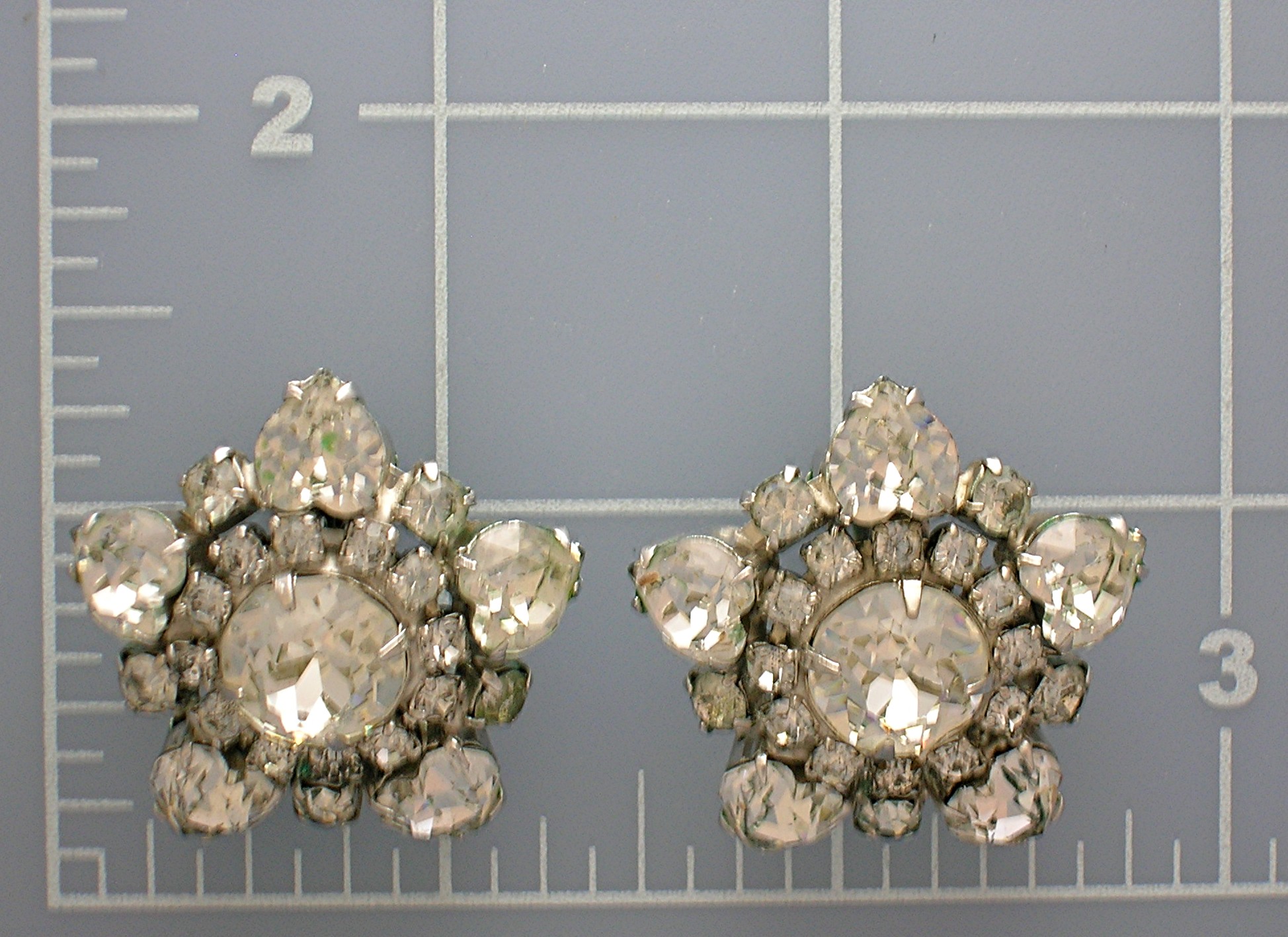 Crystal Hearts Rhodium  Silvertone  Clip Earrings