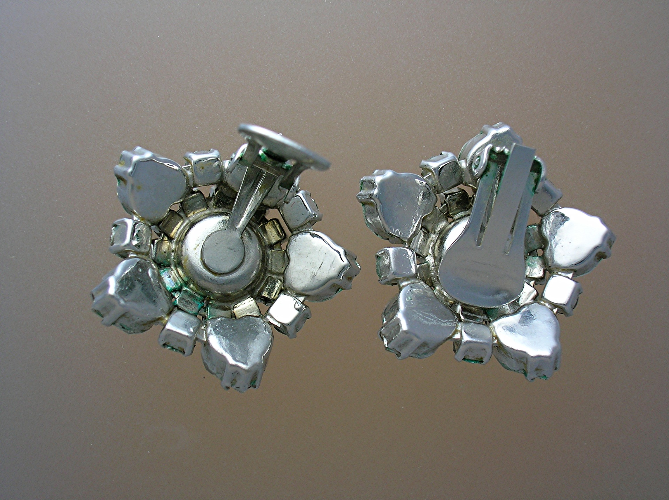 Crystal Hearts Rhodium  Silvertone  Clip Earrings
